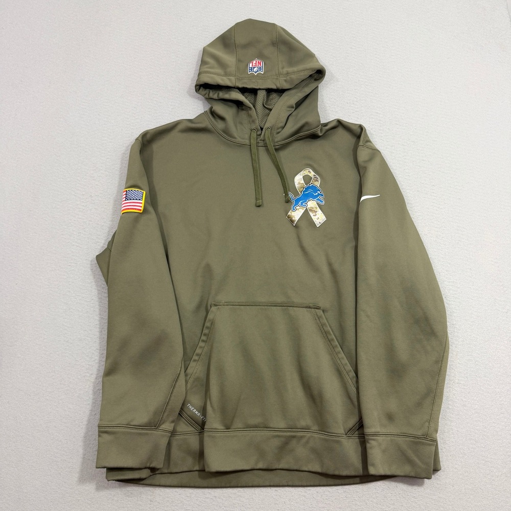 Nike Hoodie Mens XXL Green Detroit Lions Salute to Service Therma-Fit 652679-222